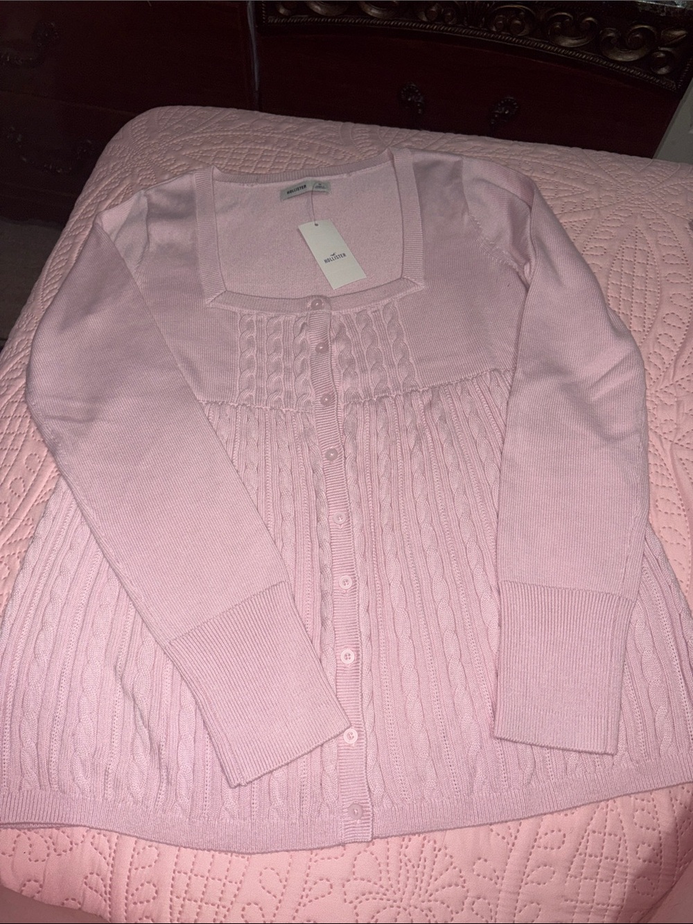 Hollister Pale Pink Cable Knit Button Cardigan
